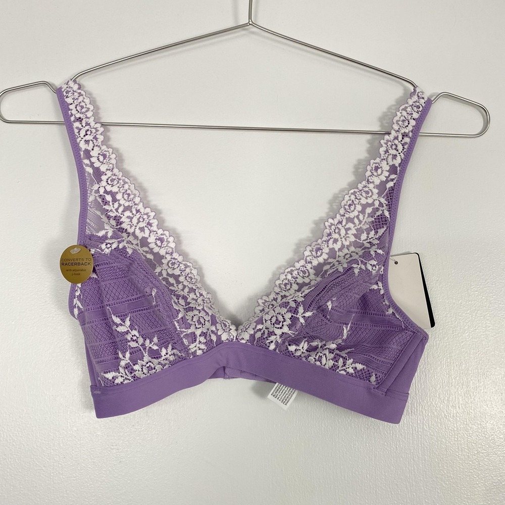 NWT Wacoal Embrace Lace Bra Womens 34B Purple Wireless Bralette Racerback Pretty
